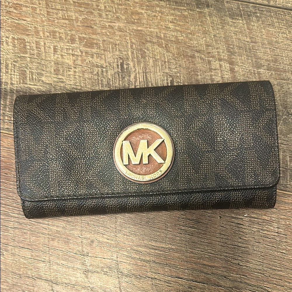Michael Kors Brown and Gold MK Logo Continental Wallet